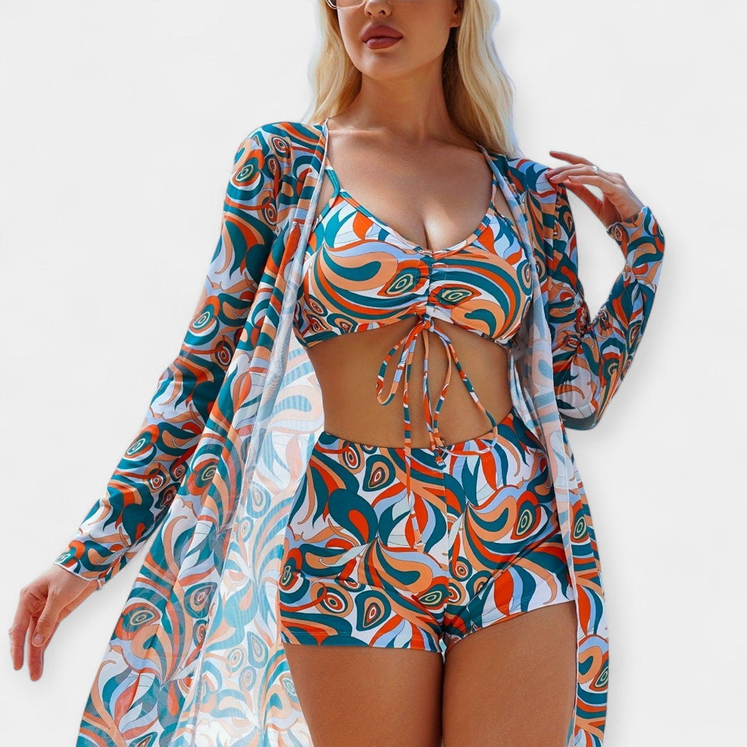 Augsta vidukļa bikini un pludmales apģērbi