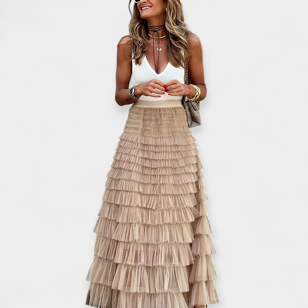 Boho Svārki ar Tīkla Satīna Apdari