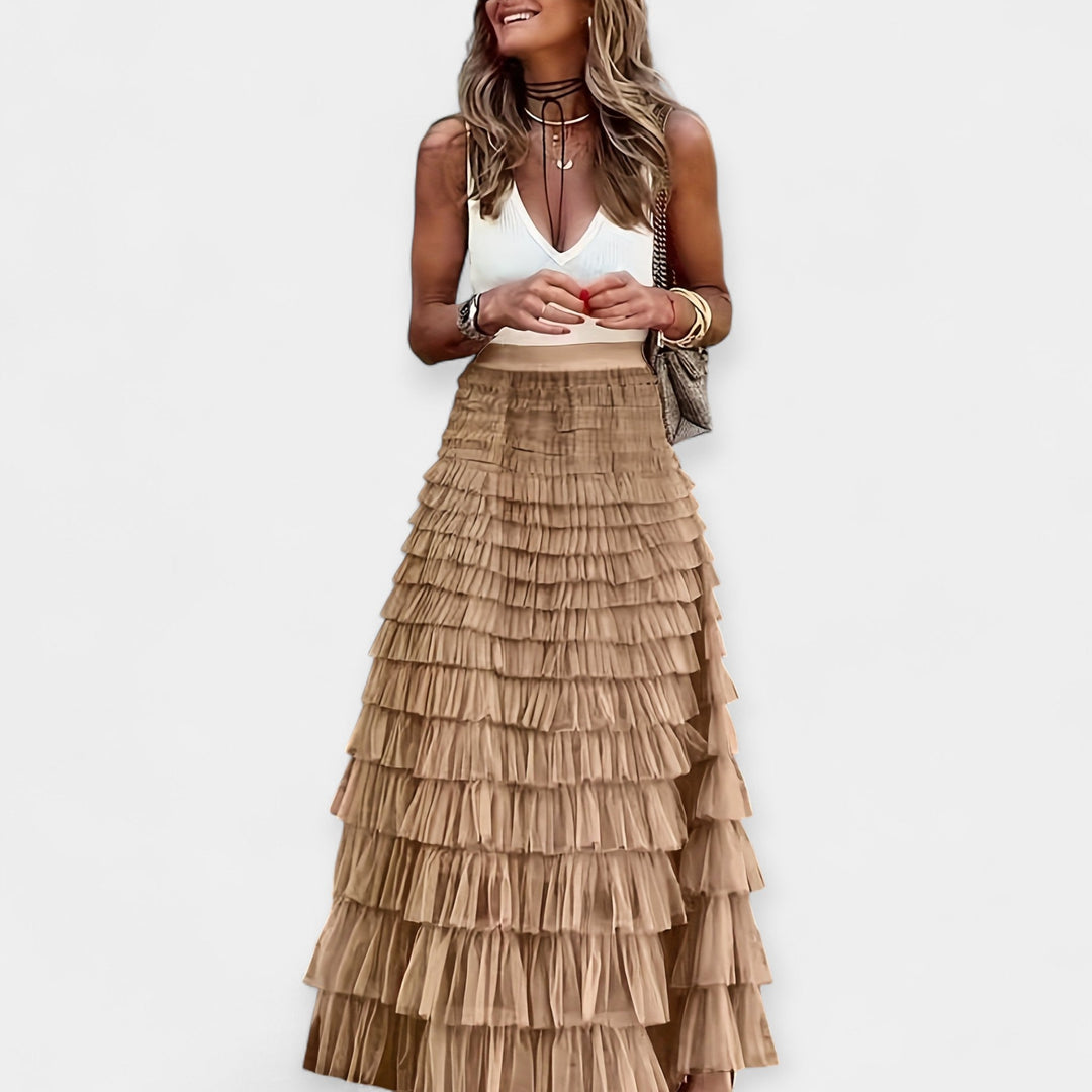 Boho Svārki ar Tīkla Satīna Apdari