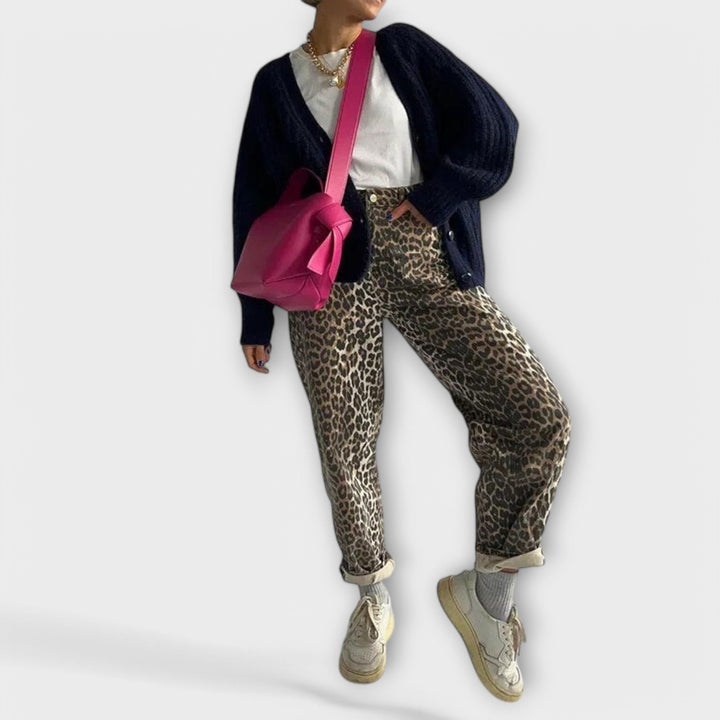 Carina - Retro džinsi ar leopardu rakstu