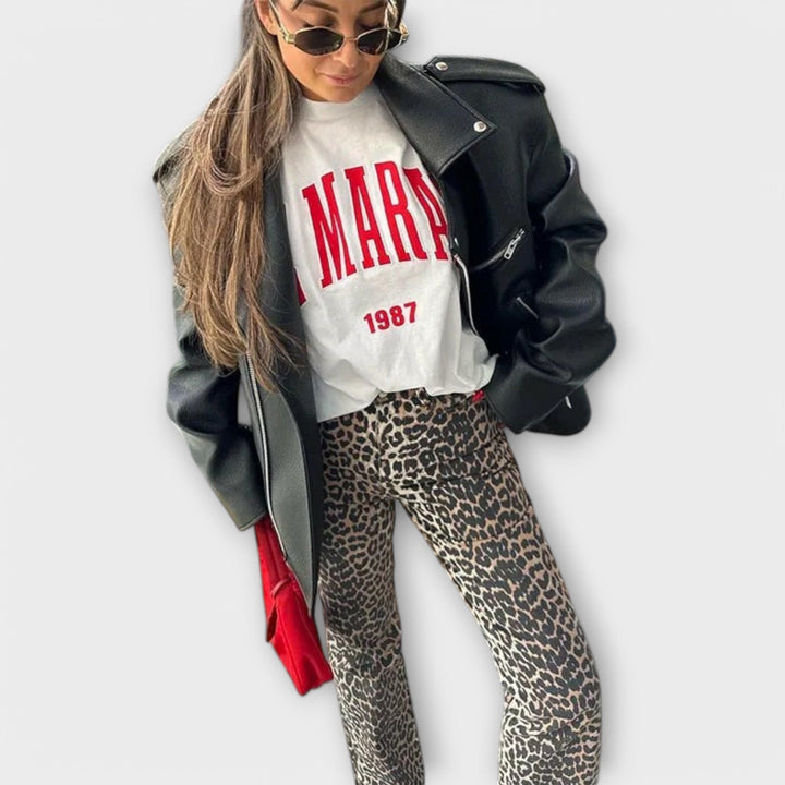 Carina - Retro džinsi ar leopardu rakstu