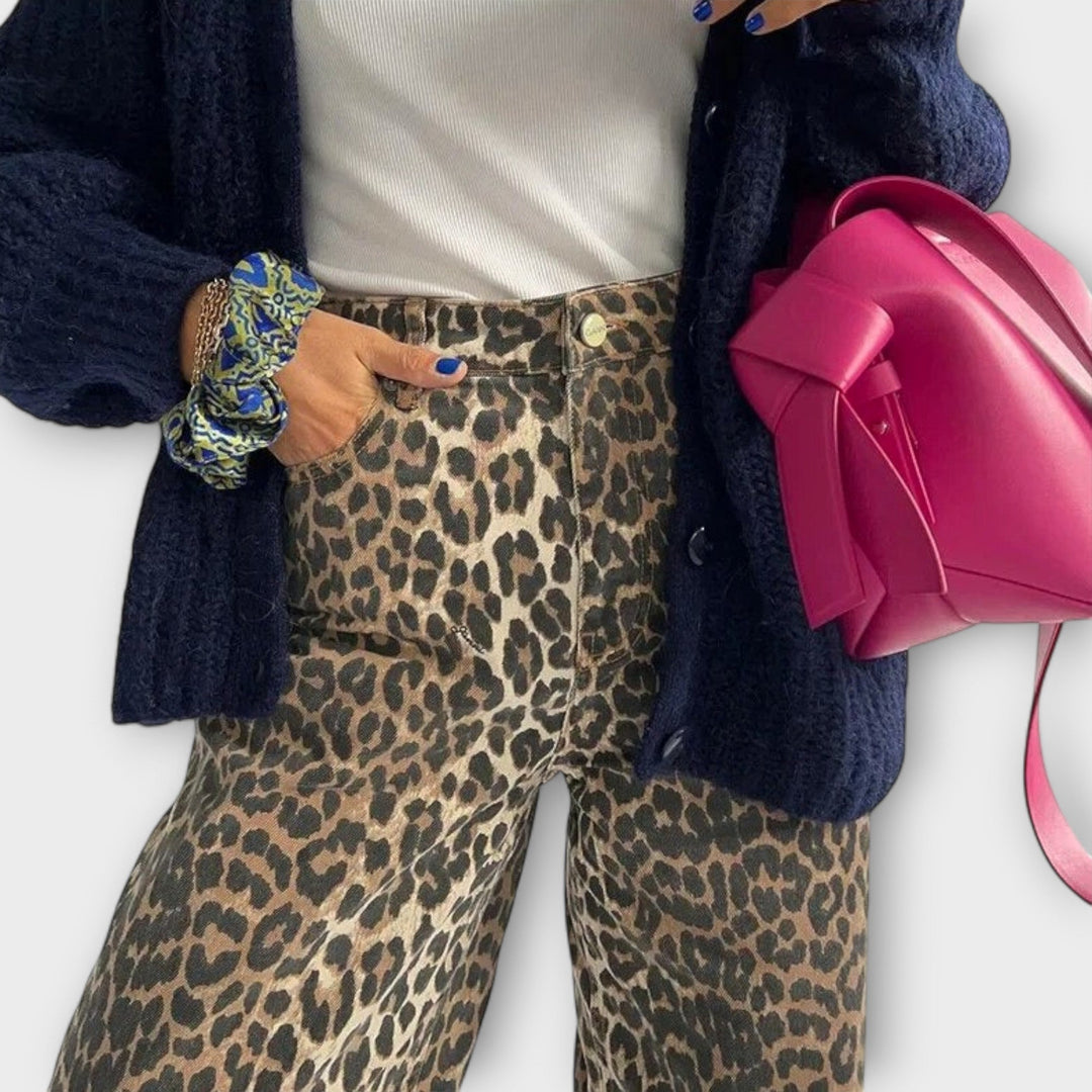 Carina - Retro džinsi ar leopardu rakstu