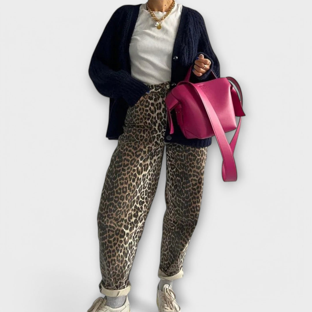 Carina - Retro džinsi ar leopardu rakstu