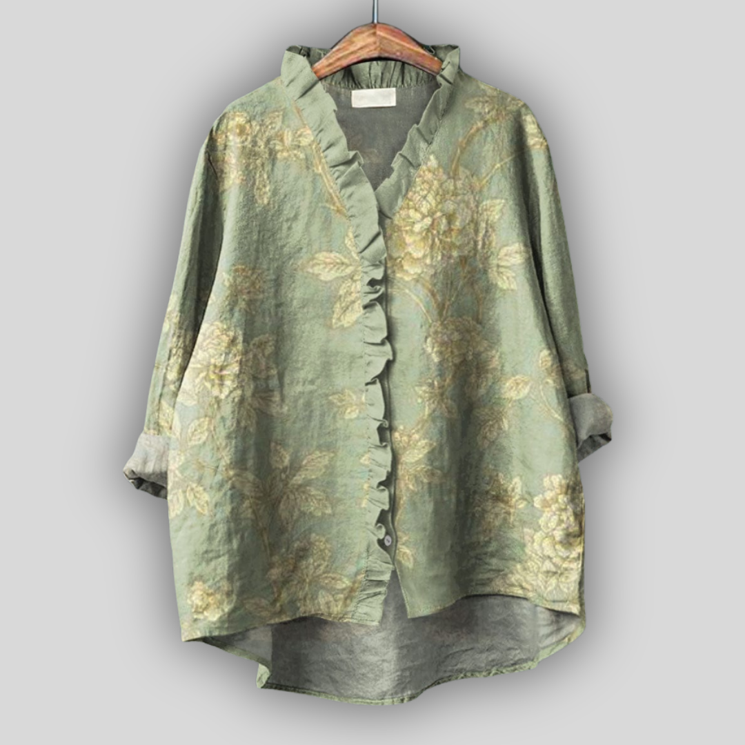 Linen Blūzīte Zelta Zaļā Aura