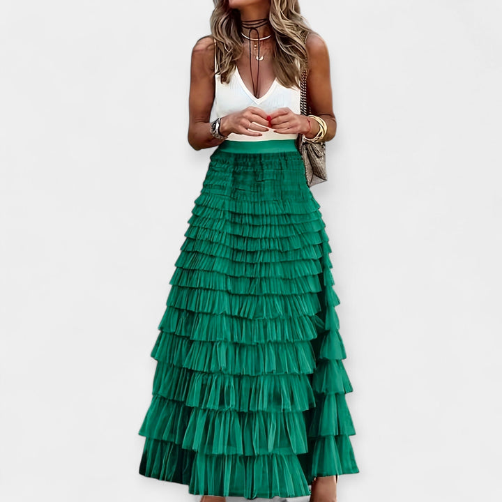 Boho Svārki ar Tīkla Satīna Apdari