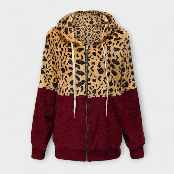 Ināra - Fleece džemperis ar kapuci leopardu rakstā