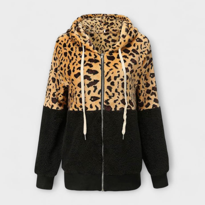 Ināra - Fleece džemperis ar kapuci leopardu rakstā